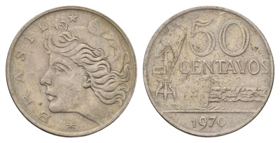 Бразилия 50 сентаво 1970 KM 580a медно-никель 4556-353
