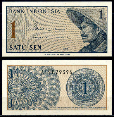 Индонезия 1 сен 1964 крестьянин Pick 90 a  бумага  UNC (пресс) 446-24-3-2