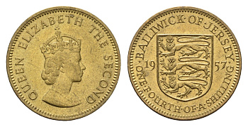 Джерси 1/4 шиллинга 1957 Елизавета II (1952-2022) KM 22 никель латунь aUNC 4687-745