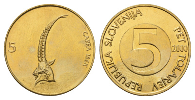 Словения 5 толаров 2000 KM 6 латунь UNC 4402-544