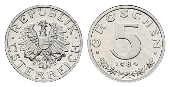 Австрия 5 грошей 1984 KM 2875 цинк PROOF 188-315