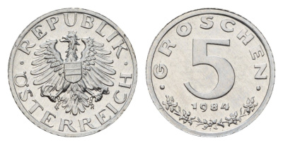 Австрия 5 грошей 1984 KM 2875 цинк PROOF 188-315