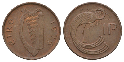 Ирландия 1 пенни 1976 мифологическая птица лира KM 20 бронза 4682-533