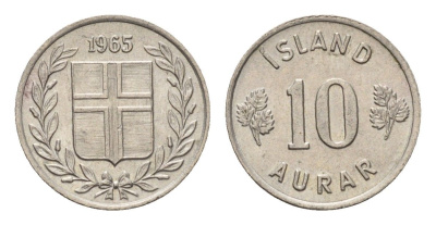 Исландия 10 эйре 1965 KM 10 медно-никель UNC 4690-716
