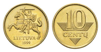 Литва 10 центов (сентов) 1999 KM 106 никель латунь UNC 4689-1122