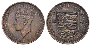 Джерси 1/12 шиллинга 1947 Георг VI (1936-1952) KM 18 бронза 4512-721