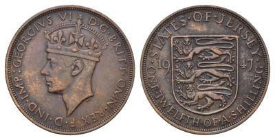Джерси 1/12 шиллинга 1947 Георг VI (1936-1952) KM 18 бронза 4512-721