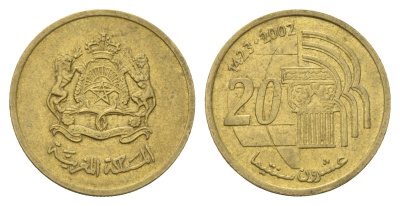 Марокко 20 сантимов 2002 Y 115 медь алюминий цинк олово 4703-221