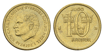 Швеция 10 крон 2000 Карл XVI Густав (1973-) KM 877 нордик 4642-532