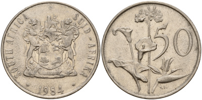 ЮАР 50 центов 1984 Зантедеския Эллиота (калла), герб KM 87 никель  UNC  4599-446