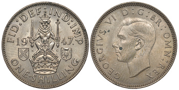 Великобритания 1 шиллинг 1947 Георг VI (1936-1952), Шотландский герб KM 864, Spink 4104 медно-никель UNC 00-00