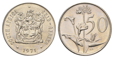 ЮАР 50 центов 1971 Зантедеския Эллиота (калла), герб KM 87 никель UNC 4671-1034