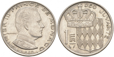Монако 1 франк 1982 Ренье III (1949-2005) KM 140 никель 73-1311