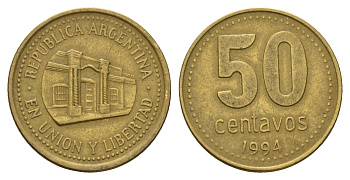 Аргентина 50 сентаво 1994 KM 111 алюминиевая бронза 4573-932
