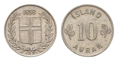 Исландия 10 эйре 1958 KM 10 медно-никель aUNC 4690-659