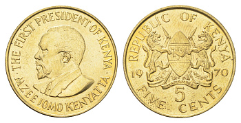 Кения 5 центов 1970 Джомо Кениата KM 10 никель латунь UNC 4706-436