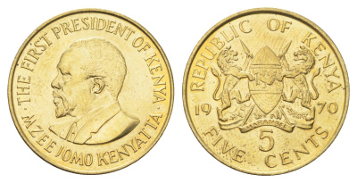 Кения 5 центов 1970 Джомо Кениата KM 10 никель латунь UNC 4706-436