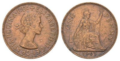 Великобритания 1 пенни 1963 Елизавета II (1952-2022) KM 897, Spink 4157 бронза 3855-315
