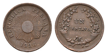 Перу 1 сентаво 1936 KM 208.2 бронза 4124-1122