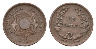 Перу 1 сентаво 1936 KM 208.2 бронза 4124-1122