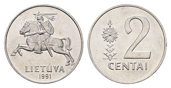 Литва 2 цента 1991 год-тип KM 86 алюминий UNC 4163-111