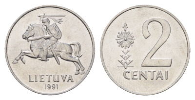 Литва 2 цента 1991 год-тип KM 86 алюминий UNC 4163-111