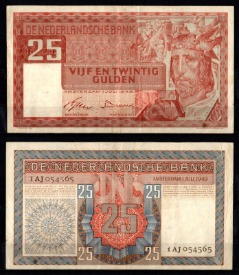 Нидерланды 25 гульденов 1949 Царь Соломон Pick 84 бумага 451-473-2
