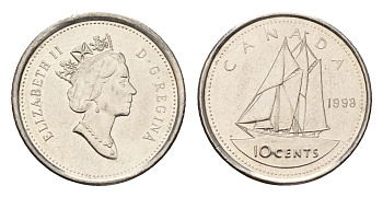 Канада 10 центов 1998 Елизавета II (1952-2022), парусник KM 183 никель 4689-568