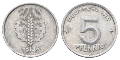 ГДР 5 пфеннигов 1949 A KM 2 алюминий 4697-611