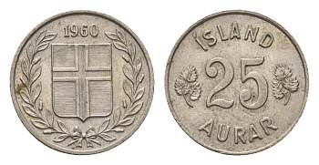 Исландия 25 эйре 1960 KM 11 медно-никель 4696-332