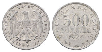 Германия 500 марок 1923 A KM 36, J. 305 алюминий 4646-636