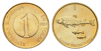 Словения 1 толар 2004 рыбы KM 4 латунь UNC 4148-611