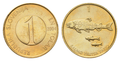 Словения 1 толар 2004 рыбы KM 4 латунь UNC 4148-611
