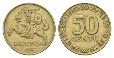 Литва 50 центов (сентов) 1997 KM 108 никель латунь 4688-945