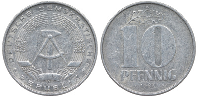 ГДР 10 ПФЕННИГОВ 1983 А алюминий 62-914