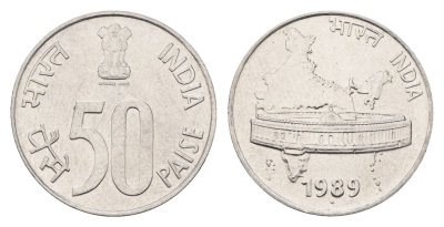 Индия 50 пайс 1989 KM 69 нержавеющая сталь UNC 4699-334