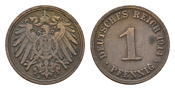 Германия 1 пфенниг 1914 A, Вильгельм II (1888-1918) KM 10, J. 10 медь 4684-1117