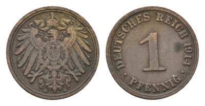 Германия 1 пфенниг 1914 A, Вильгельм II (1888-1918) KM 10, J. 10 медь 4684-1117