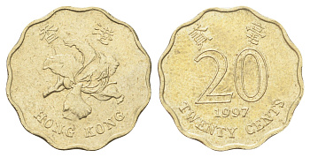 Гонконг 20 центов 1997 KM 67 никель латунь 4701-221