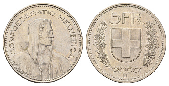Швейцария 5 франков 2000 B KM 40a.4 медно-никель 4521-1125
