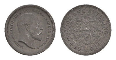 Великобритания игровой жетон в 1 шиллинг 1902 Эдуард VII, диаметр 12,75 мм, вес 0,55 гр Rogers 737 цинк железо 4651-1165