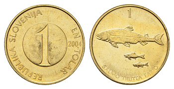 Словения 1 толар 2004 рыбы KM 4 латунь aUNC 4703-126