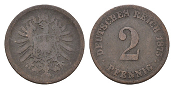 Германия 2 пфеннига 1875 KM 2, J. 2 медь 4685-441