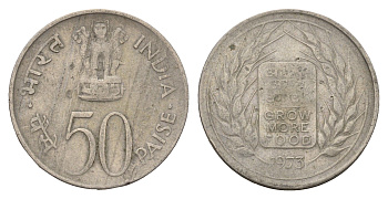 Индия 50 пайс 1973 ФАО - Выращивать больше еды KM 62 медно-никель 4648-145