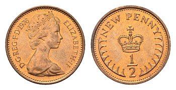 Великобритания 1/2 пенни 1976 Елизавета II (1952-2022) KM 914, Spink 4239 бронза UNC 4697-916