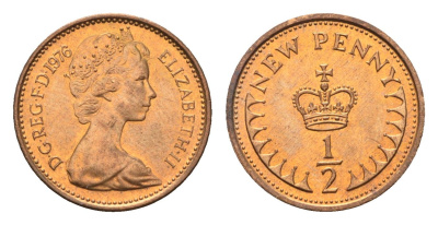 Великобритания 1/2 пенни 1976 Елизавета II (1952-2022) KM 914, Spink 4239 бронза UNC 4697-916