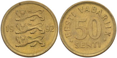 Эстония 50 сентов 1992 KM 24 латунь 66-735