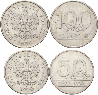 Польша набор из 2 монет (50 и 100 злотых) 1990 MW Y 214 и 216 медно-никель UNC 00-00