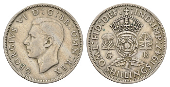 Великобритания 2 шиллинга (флорин) 1947 Георг VI (1936-1952) KM 865, Spink 4102 медно-никель 4183-125