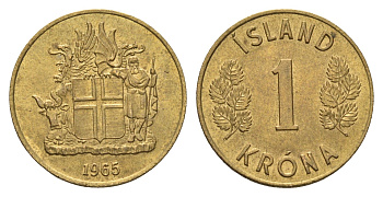 Исландия 1 крона 1965 KM 12a никель латунь UNC 4691-436